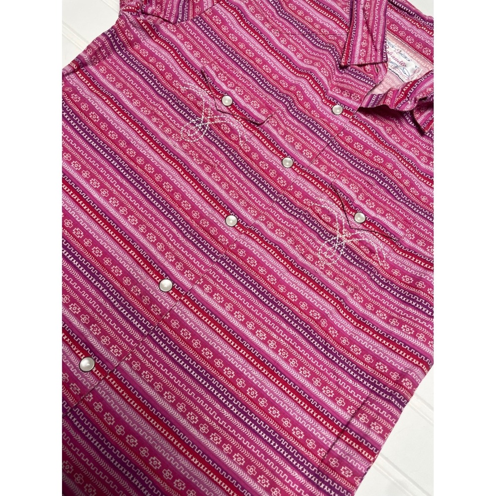 Panhandle Western Pink Purple Aztec Pearl Snap Long Sleeve Shirt Girls Medium - Picture 6 of 12